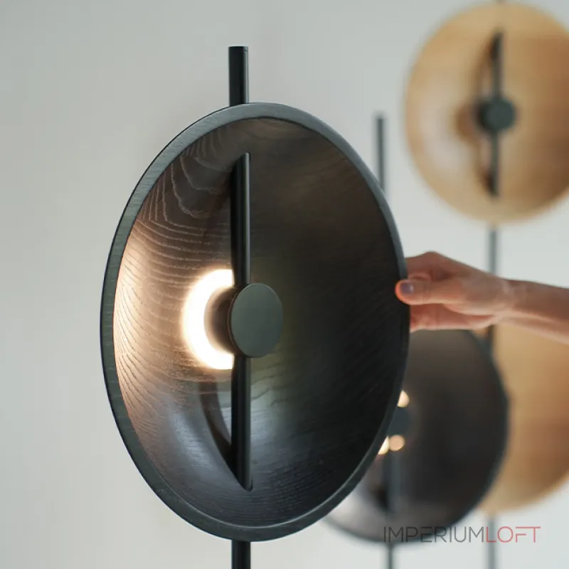 Серия дизайнерских торшеров с двумя плафонами в виде вогнутых дисков из дерева с LED подсветкой DELANO WOOD FL Black от ImperiumLoft Серия дизайнерских торшеров с двумя плафонами в виде вогнутых дисков из дерева с LED подсветкой DELANO WOOD FL Black от ImperiumLoft