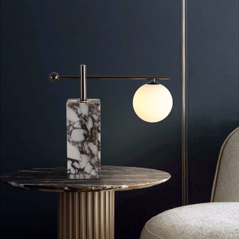 Серия настольных ламп с шарообразным плафоном на угловом кронштейне и основанием с внутренней подсветкой SYMBOL NEPHRITE TAB A от ImperiumLoft Серия настольных ламп с шарообразным плафоном на угловом кронштейне и основанием с внутренней подсветкой SYMBOL NEPHRITE TAB A от ImperiumLoft