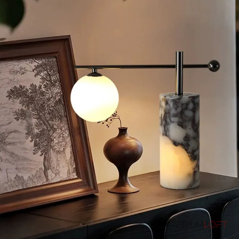 Серия настольных ламп с шарообразным плафоном на угловом кронштейне и основанием с внутренней подсветкой SYMBOL NEPHRITE TAB A от ImperiumLoft Серия настольных ламп с шарообразным плафоном на угловом кронштейне и основанием с внутренней подсветкой SYMBOL NEPHRITE TAB A от ImperiumLoft