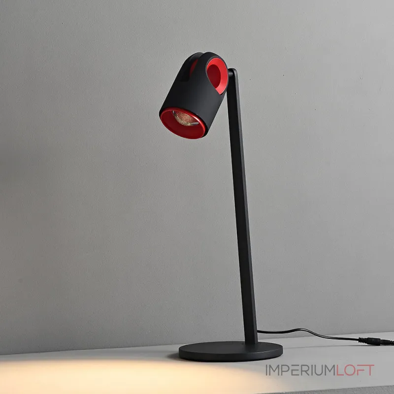 Светодиодная настольная лампа с направленным источником света на регулируемом плафоне с декоративыми элементами красного цвета TOLLVER TAB от ImperiumLoft
