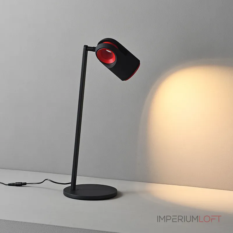 Светодиодная настольная лампа с направленным источником света на регулируемом плафоне с декоративыми элементами красного цвета TOLLVER TAB от ImperiumLoft