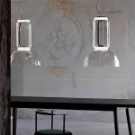 Серия подвесных светильников из прозрачных стеклянных скругленных цилиндров c LED подсветкой сверху и снизу QUENTIN C H149 от ImperiumLoft
