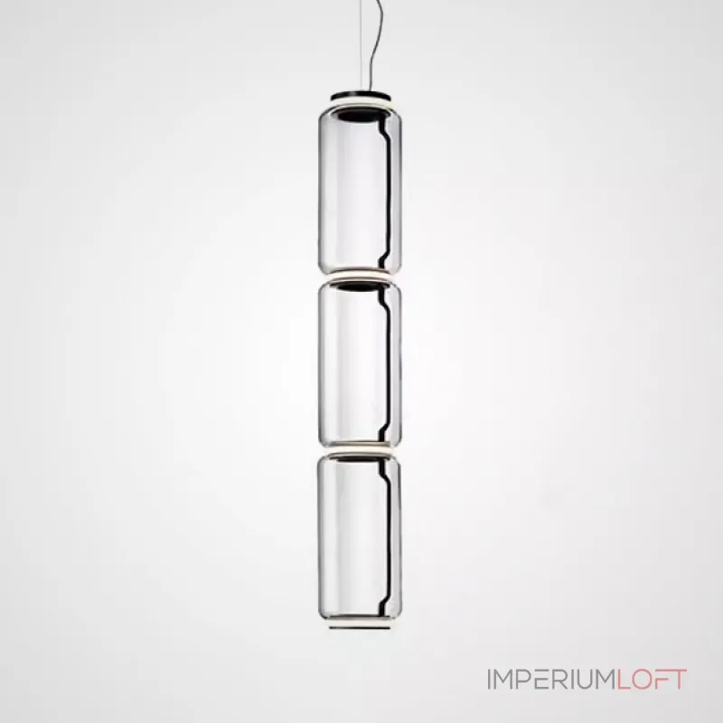 Серия подвесных светильников из прозрачных стеклянных скругленных цилиндров c LED подсветкой сверху и снизу QUENTIN A H96 от ImperiumLoft Серия подвесных светильников из прозрачных стеклянных скругленных цилиндров c LED подсветкой сверху и снизу QUENTIN A H96 от ImperiumLoft