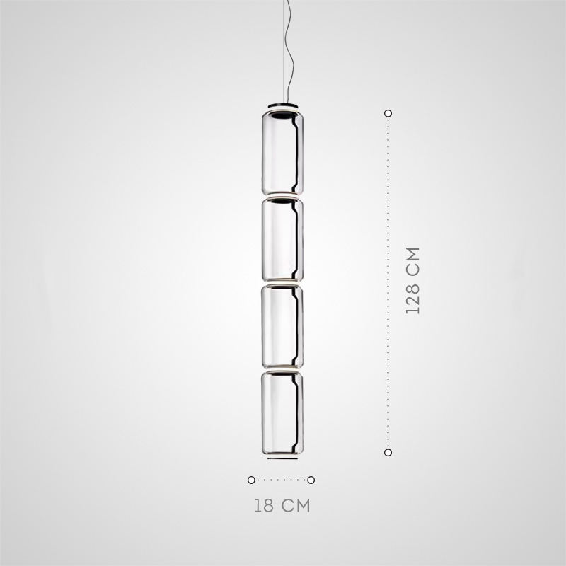 Серия подвесных светильников из прозрачных стеклянных скругленных цилиндров c LED подсветкой сверху и снизу QUENTIN A H128 от ImperiumLoft Серия подвесных светильников из прозрачных стеклянных скругленных цилиндров c LED подсветкой сверху и снизу QUENTIN A H128 от ImperiumLoft