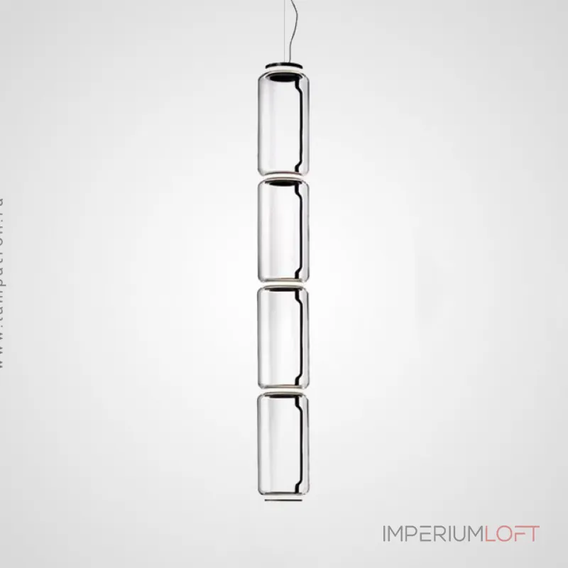 Серия подвесных светильников из прозрачных стеклянных скругленных цилиндров c LED подсветкой сверху и снизу QUENTIN A H128 от ImperiumLoft Серия подвесных светильников из прозрачных стеклянных скругленных цилиндров c LED подсветкой сверху и снизу QUENTIN A H128 от ImperiumLoft