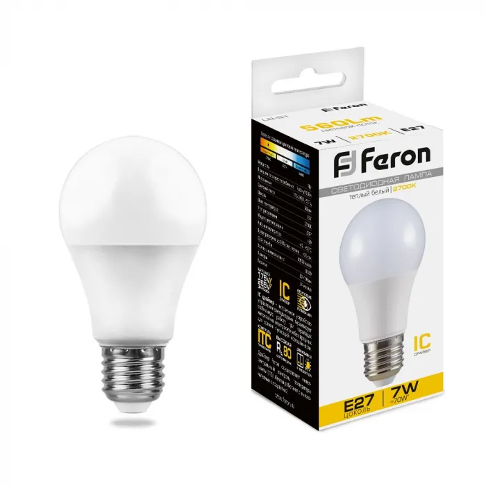 Лампа светодиодная Feron LB-91 шар E27 7Вт 2700K 25444 от ImperiumLoft