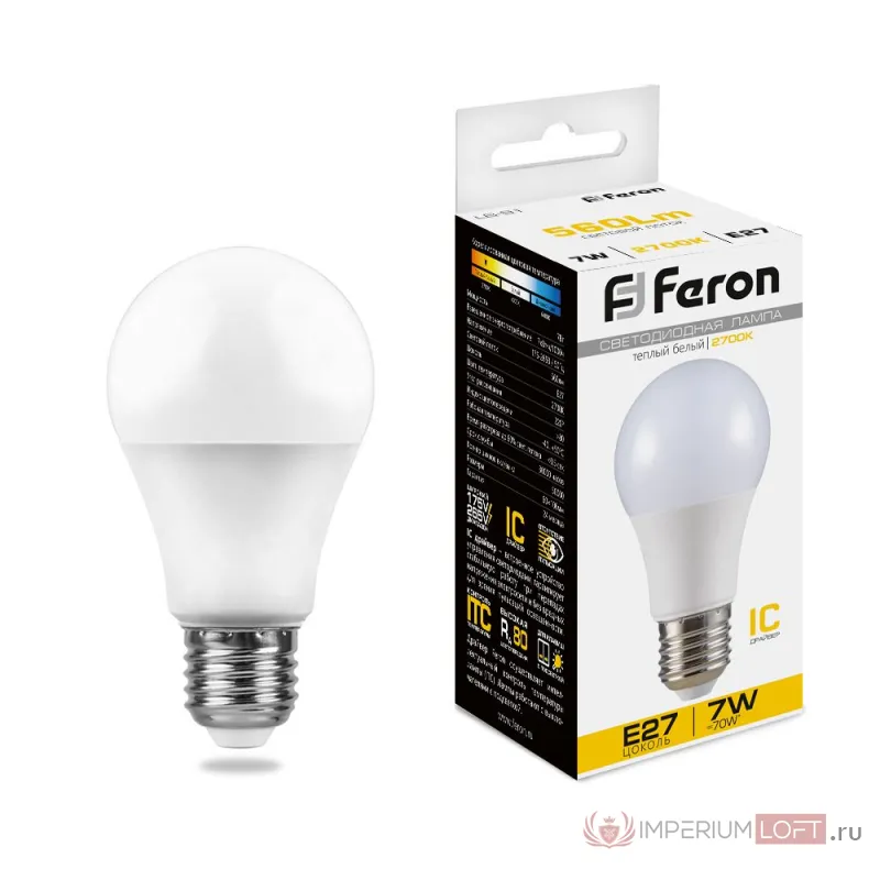 Лампа светодиодная Feron LB-91 шар E27 7Вт 2700K 25444 от ImperiumLoft