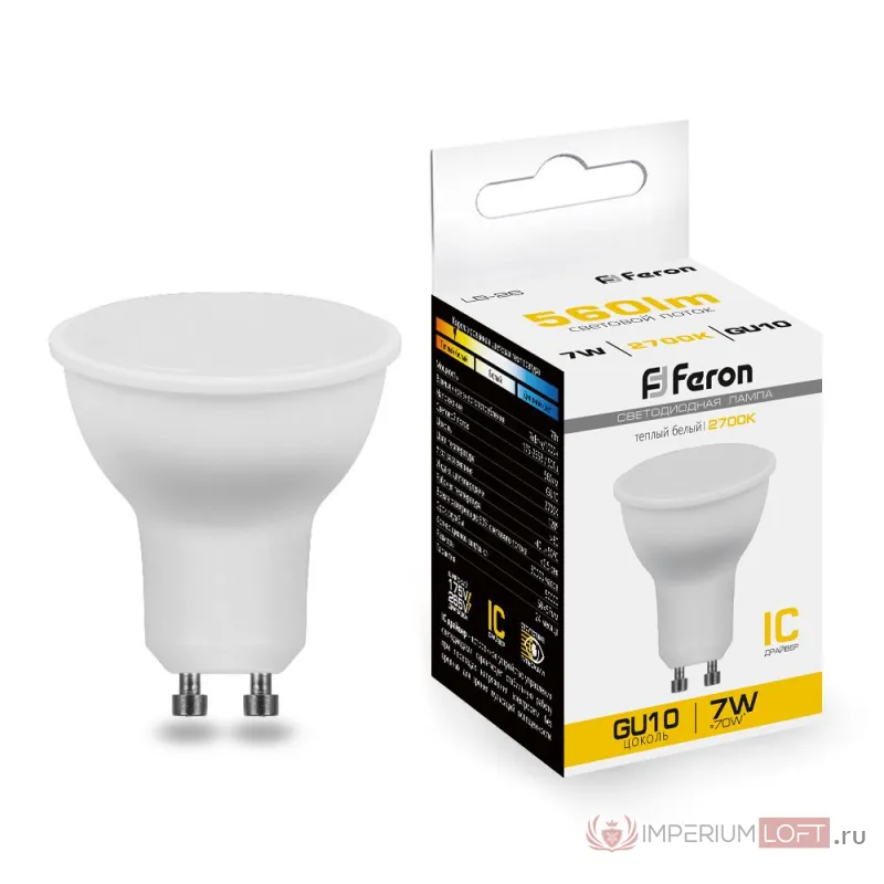 Лампа светодиодная Feron LB-26 GU10 7Вт 2700K 25289 от ImperiumLoft