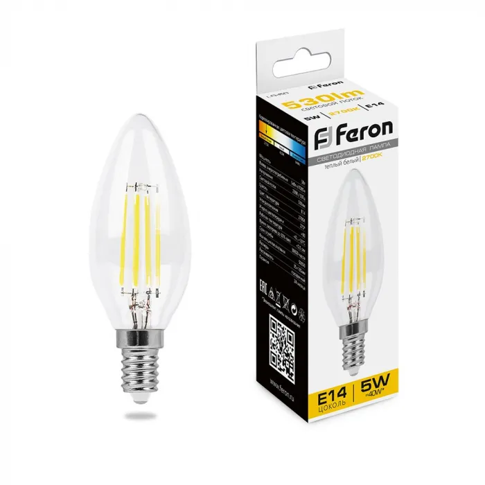 Лампа светодиодная Feron LB-58 Свеча E14 5W 2700K 25572 от ImperiumLoft