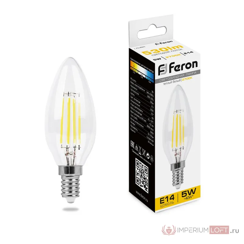 Лампа светодиодная Feron LB-58 Свеча E14 5W 2700K 25572 от ImperiumLoft