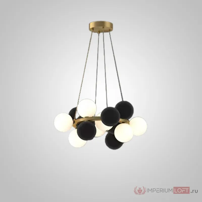 Серия кольцевых люстр с комбинацией шарообразных плафонов из молочного стекла и декоративных флокированных цветных шаров LATTE D60 Black