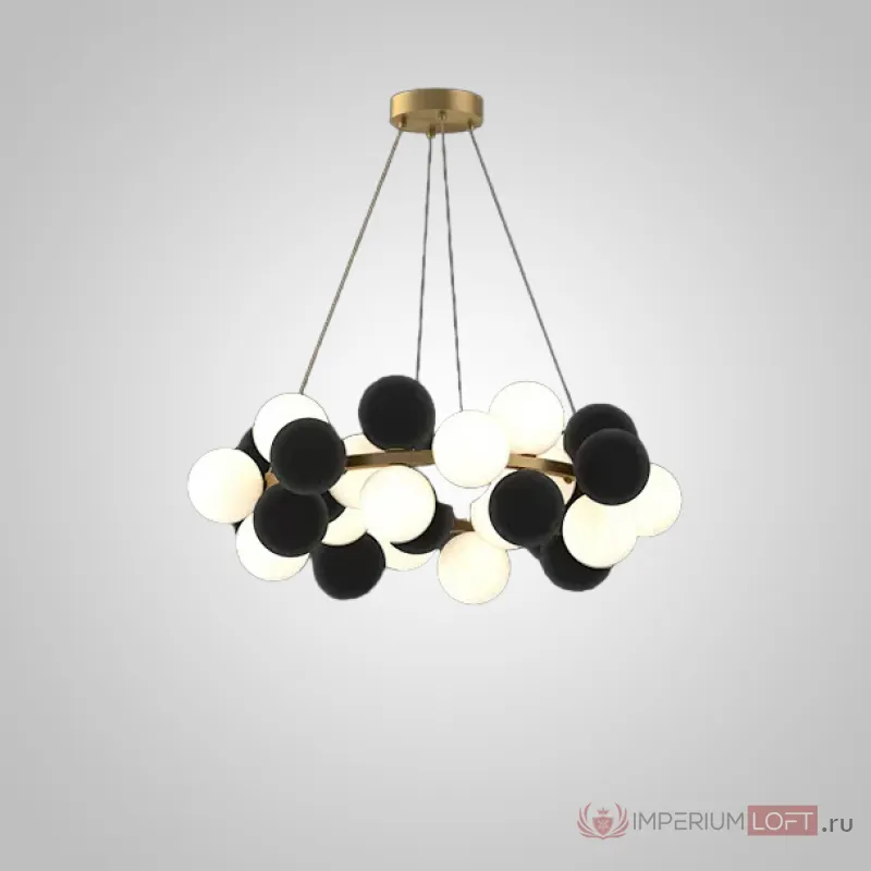 Серия кольцевых люстр с комбинацией шарообразных плафонов из молочного стекла и декоративных флокированных цветных шаров LATTE D80 Black