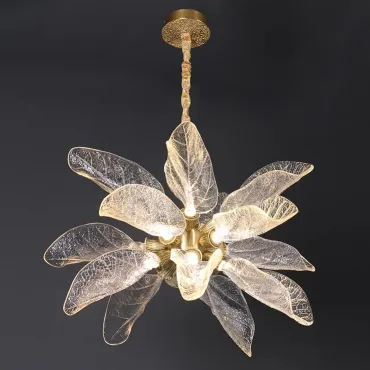 Серия дизайнерских люстр на латунном каркасе со прозрачными рассеивателями в форме листьев JARMO D85 Brass