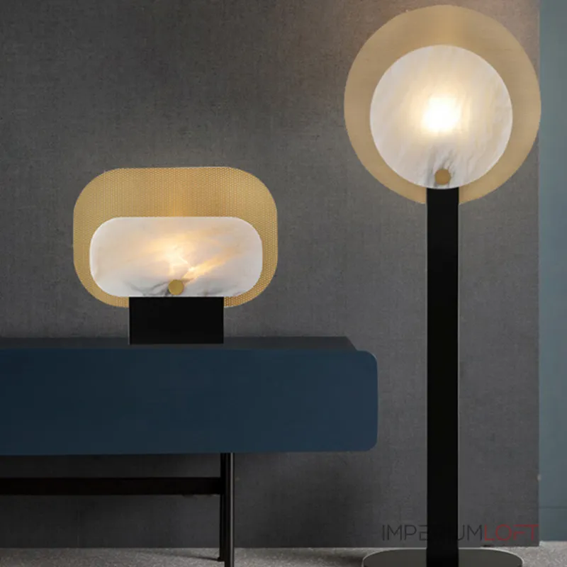 Серия настольных ламп в виде металлической перфорированной пластины и рассеивателя из натурального камня CONRAD B TAB B Серия настольных ламп в виде металлической перфорированной пластины и рассеивателя из натурального камня CONRAD B TAB B