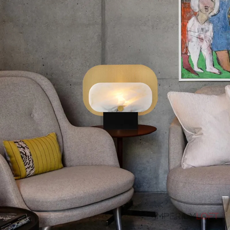 Серия настольных ламп в виде металлической перфорированной пластины и рассеивателя из натурального камня CONRAD B TAB B Серия настольных ламп в виде металлической перфорированной пластины и рассеивателя из натурального камня CONRAD B TAB B