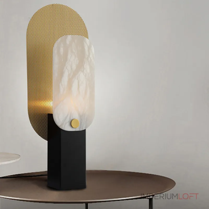 Серия настольных ламп в виде металлической перфорированной пластины и рассеивателя из натурального камня CONRAD B TAB B Серия настольных ламп в виде металлической перфорированной пластины и рассеивателя из натурального камня CONRAD B TAB B