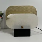 Серия настольных ламп в виде металлической перфорированной пластины и рассеивателя из натурального камня CONRAD B TAB B