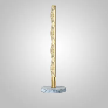 Серия настольных светодиодных светильников с рельефным зубчатым плафоном в трубчатом корпусе на основании из цельного мраморного диска CARIA TAB Brass