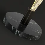 Серия настольных светодиодных светильников с рельефным зубчатым плафоном в трубчатом корпусе на основании из цельного мраморного диска CARIA TAB Black