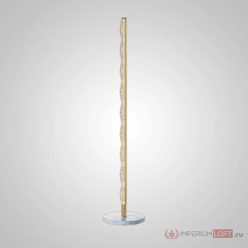 Светодиодный торшер с волнистым контуром вытянутого рельефного плафона на вертикальной стойке с основанием из цельного мраморного диска CARIA FL Brass