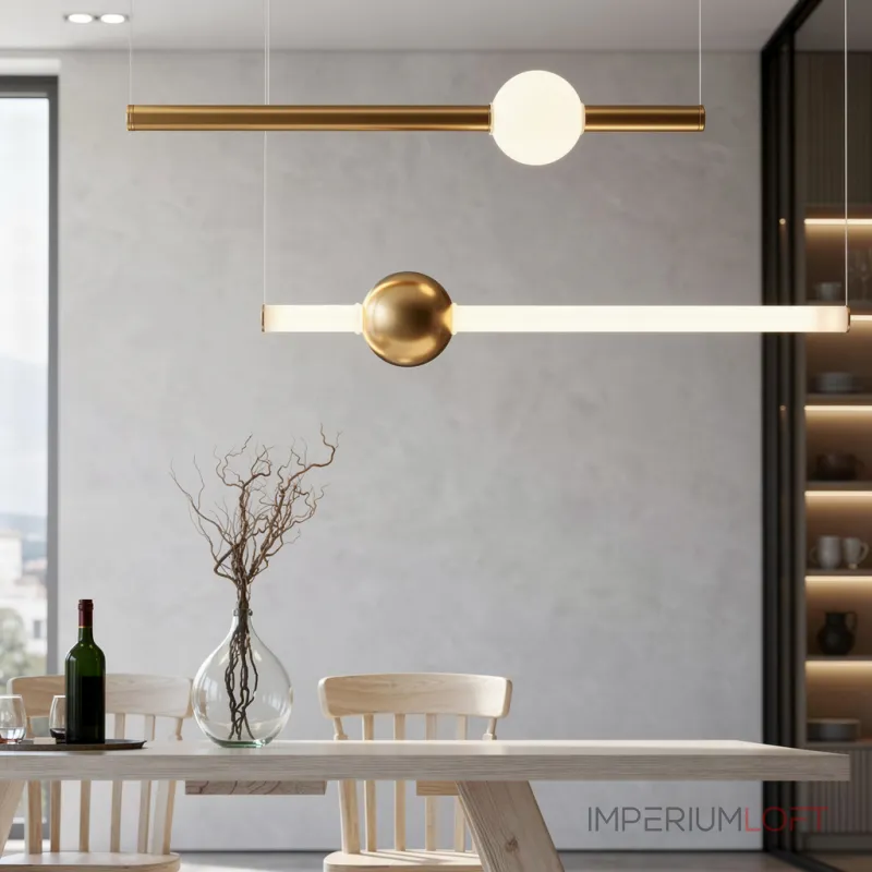 Подвесной светильник WAND HRZ L2 L50 Brass в виде горизонтальных стержней с шарами