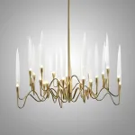 Люстра на штанге Il Pezzo 3 Round Chandelier Brass and Crystals D1000 с акриловыми плафонами