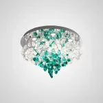 Серия потолочных люстр из подвесных элементов неправильной формы из цветного стекла на дисковом потолочном основании с точечными источниками света TIFFANI CH D60