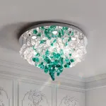 Серия потолочных люстр из подвесных элементов неправильной формы из цветного стекла на дисковом потолочном основании с точечными источниками света TIFFANI CH D60