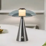 Светодиодная настольная лампа с двойным купольным плафоном из дымчатого стекла на коническом основании ROCK TAB