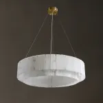 Серия подвесных люстр на кольцевом каркасе с двойным абажуром из мраморных подвесок прямоугольной формы SIRIUS D820
