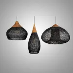 Люстра LOVOND HARMONY BLACK D35 D60 D80 с плафоном из ротанга