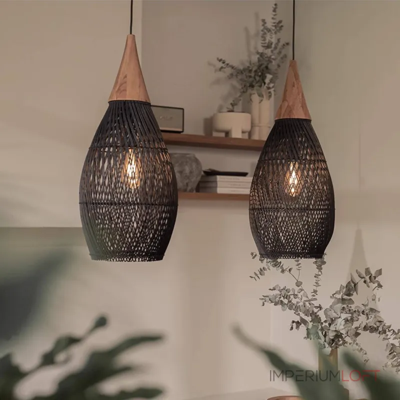 Люстра LOVOND HARMONY BLACK A D35 с плафоном из ротанга