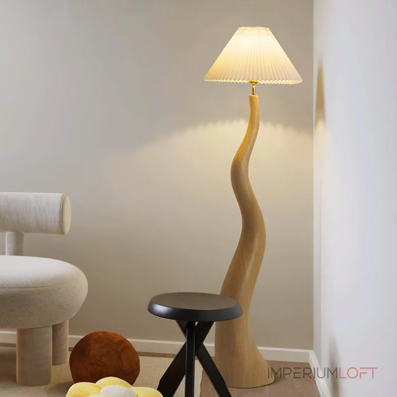 Торшер LOVOND CURVEWOOD Brown 3000K с текстильным плафоном