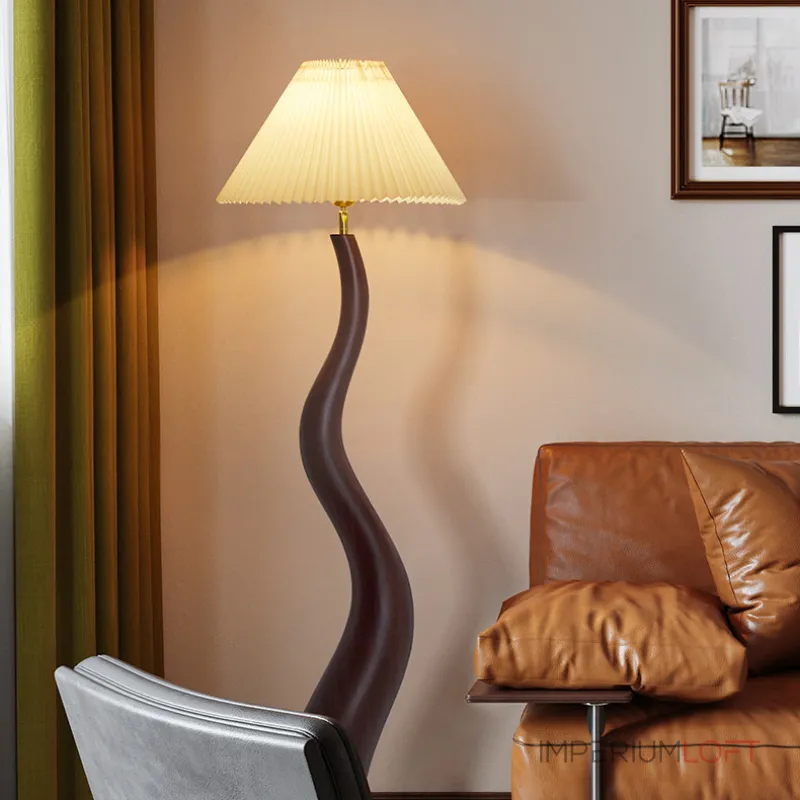 Торшер LOVOND CURVEWOOD Dark Brown 3000K с текстильным плафоном