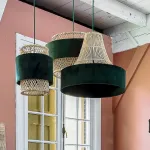 Люстра LOVOND VEIL C с плафоном из ротанга и бархата