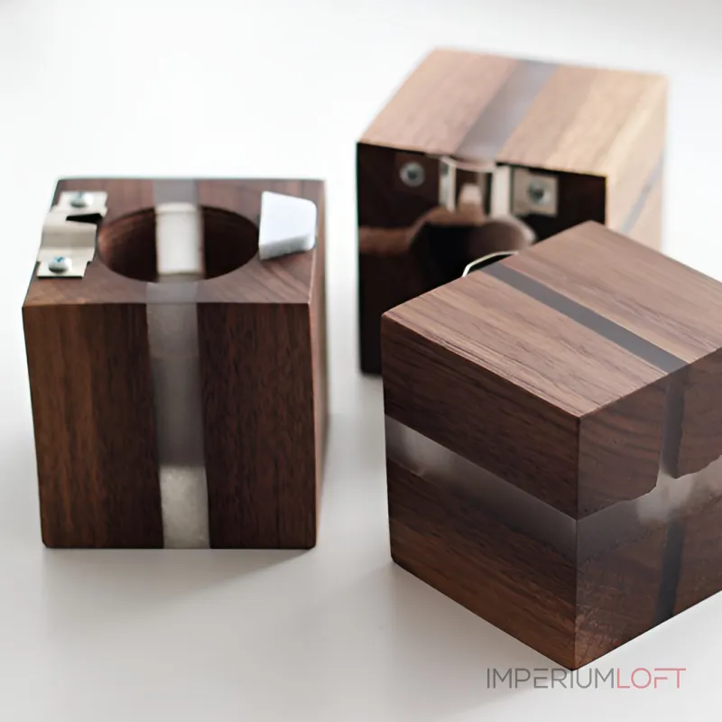 Настенный светильник KONOHA CUBE A Dark Brown с выключателем и вставками из смолы