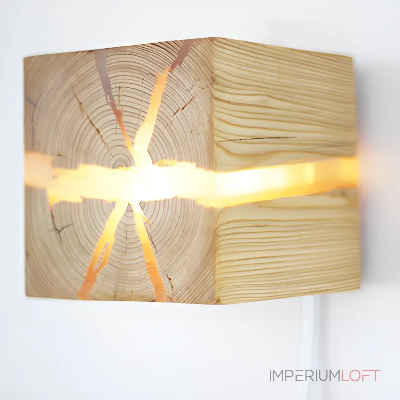 Настенный светильник KONOHA CUBE A Light Brown с выключателем с вставками из смолы