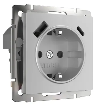 Розетка с заземлением шторками и USB без рамки Werkel серебристый W1171706