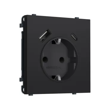 Комплект механизма электрической розетки 2USB A+C 20W (быстрая зарядка) с/з и шторками Ambrella Volt SIGMA MS990010