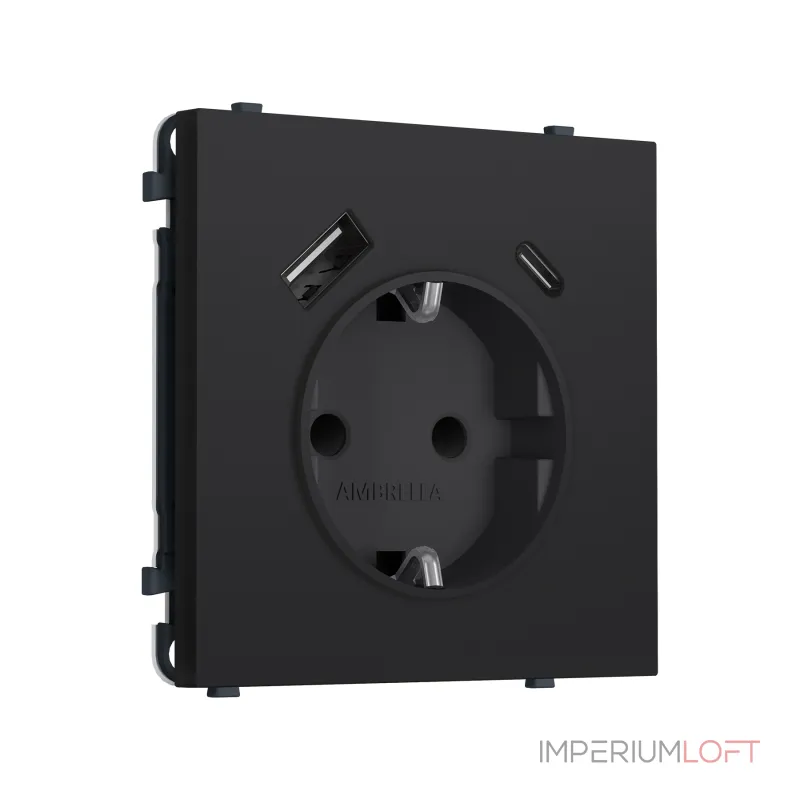Комплект механизма электрической розетки 2USB A+C 20W (быстрая зарядка) с/з и шторками Ambrella Volt SIGMA MS990010