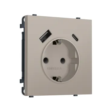 Комплект механизма электрической розетки 2USB A+C 20W (быстрая зарядка) с/з и шторками Ambrella Volt SIGMA MS370010