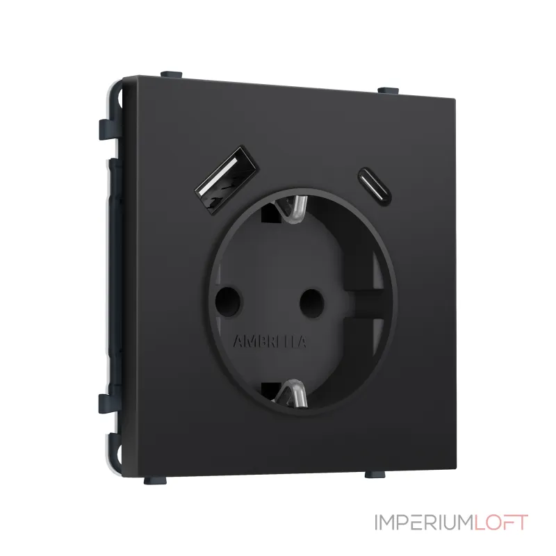Комплект механизма электрической розетки 2USB A+C 20W (быстрая зарядка) с/з и шторками Ambrella Volt SIGMA MS810010