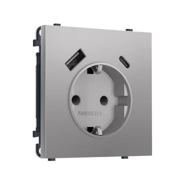 Комплект механизма электрической розетки 2USB A+C 20W (быстрая зарядка) с/з и шторками Ambrella Volt SIGMA MS510010 Комплект механизма электрической розетки 2USB A+C 20W (быстрая зарядка) с/з и шторками Ambrella Volt SIGMA MS510010