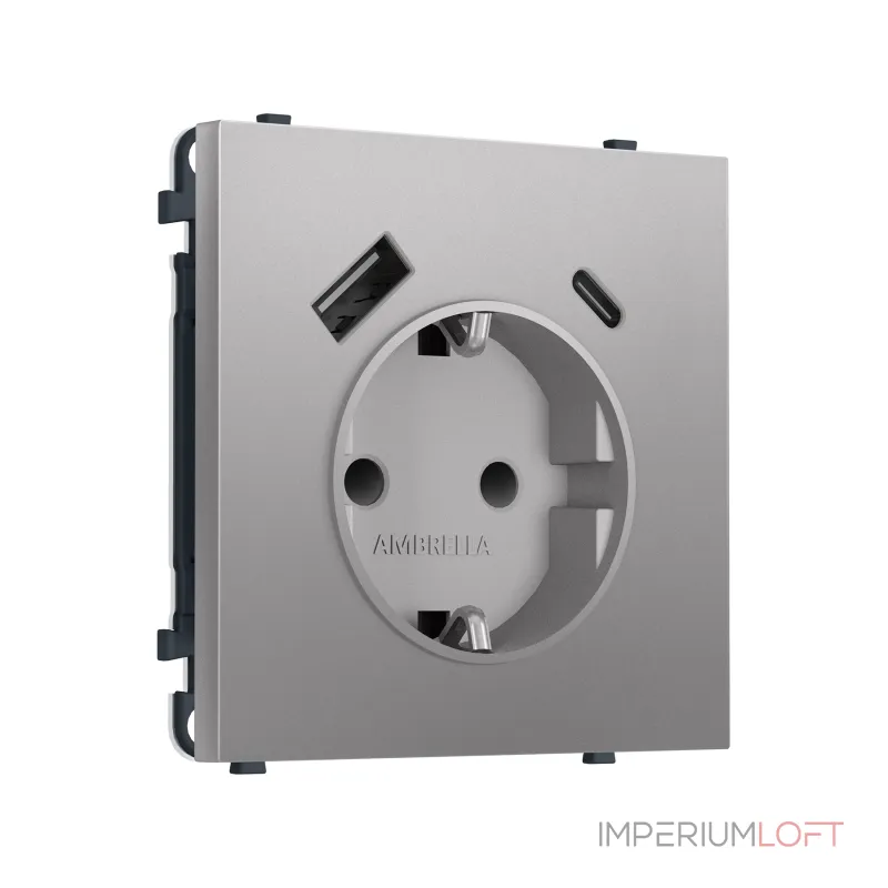 Комплект механизма электрической розетки 2USB A+C 20W (быстрая зарядка) с/з и шторками Ambrella Volt SIGMA MS510010