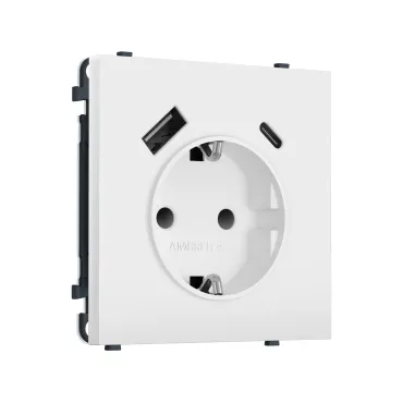 Комплект механизма электрической розетки 2USB A+C 20W (быстрая зарядка) с/з и шторками Ambrella Volt SIGMA MS830010