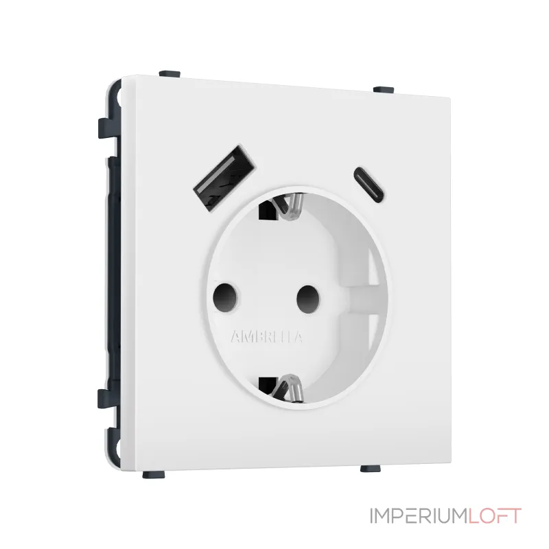 Комплект механизма электрической розетки 2USB A+C 20W (быстрая зарядка) с/з и шторками Ambrella Volt SIGMA MS830010