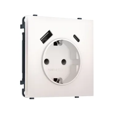Комплект механизма электрической розетки 2USB A+C 20W (быстрая зарядка) с/з и шторками Ambrella Volt SIGMA MS210010