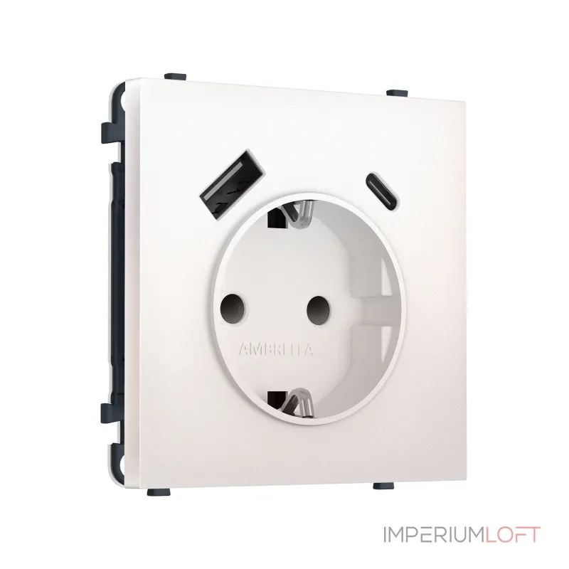 Комплект механизма электрической розетки 2USB A+C 20W (быстрая зарядка) с/з и шторками Ambrella Volt SIGMA MS210010