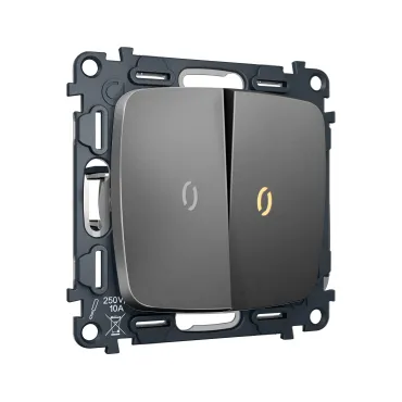 Комплект механизма 2-кл выключателя с самовозвратом с подсветкой 3200K Ambrella Volt OMEGA MO654050