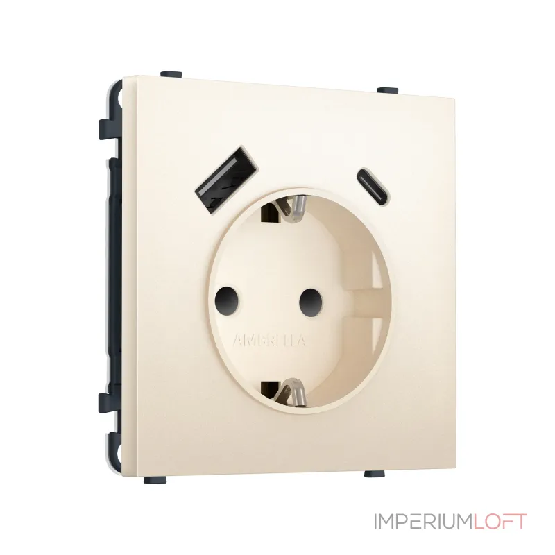 Комплект механизма электрической розетки 2USB A+C 20W (быстрая зарядка) с/з и шторками Ambrella Volt SIGMA MS250010